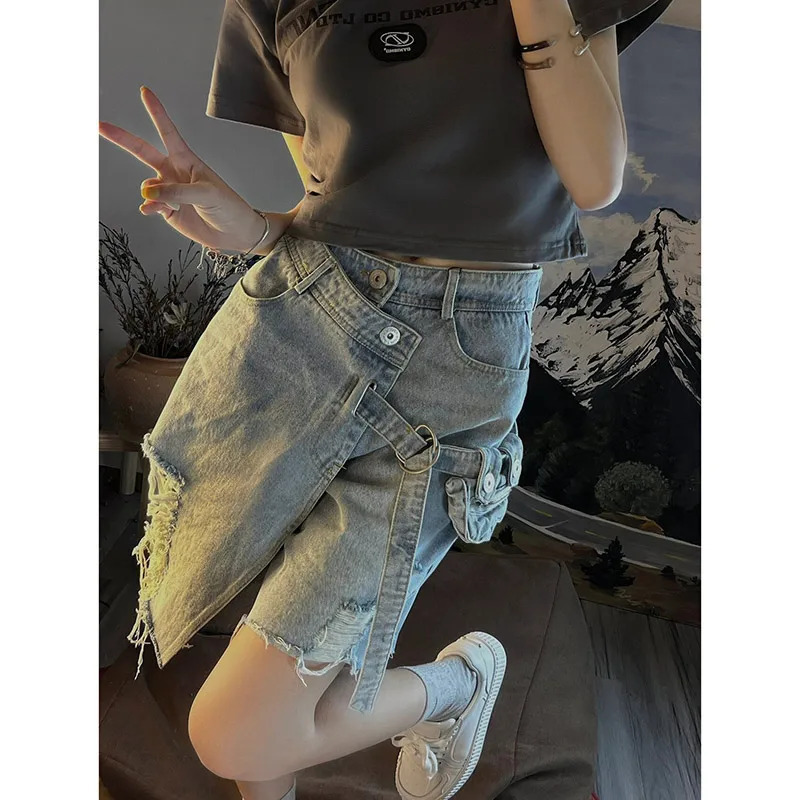 Y2K Vintage Blue Denim High Waist Shorts - Street Style Summer Fashion