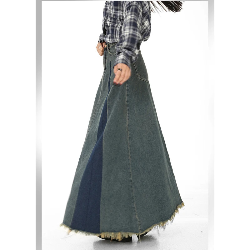 Y2K Vintage Blue Denim Mermaid Skirt - High Waist Casual Korean Mid-Length Bottoms