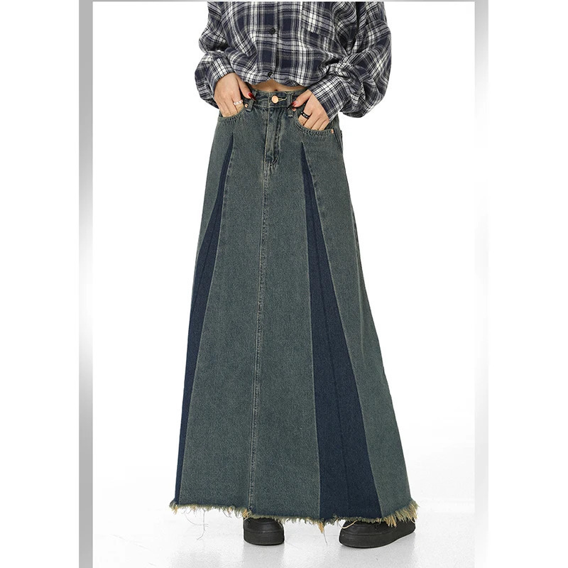 Y2K Vintage Blue Denim Mermaid Skirt - High Waist Casual Korean Mid-Length Bottoms