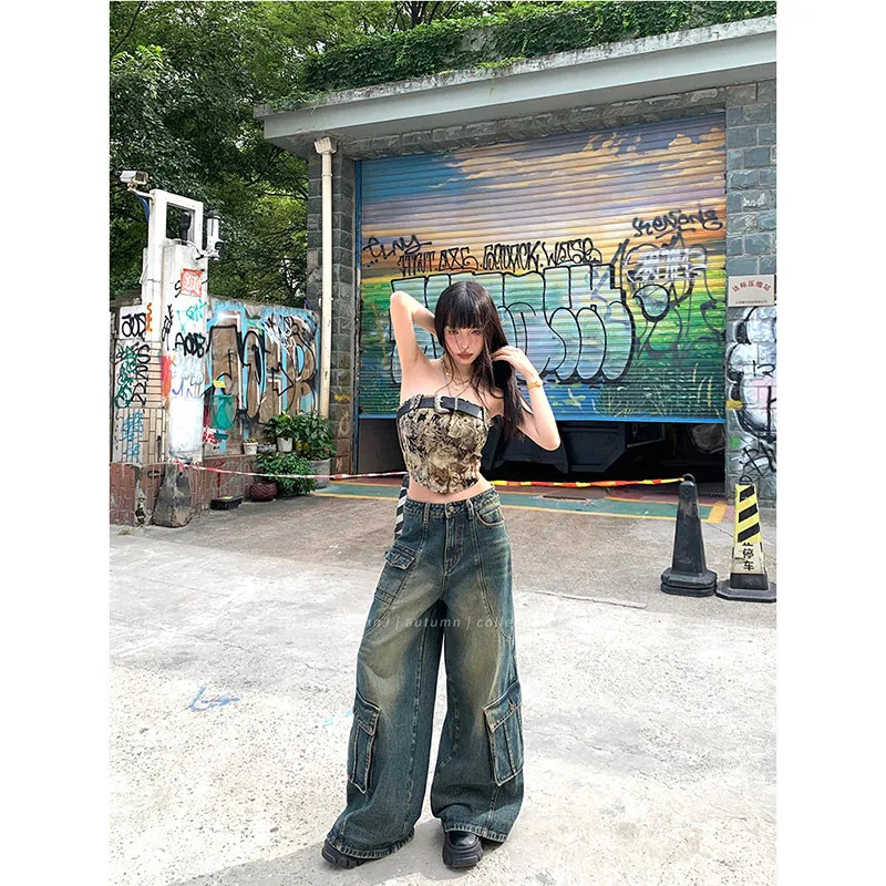 Y2K Vintage Blue High Waist Baggy Jeans - Streetwear Denim Pants