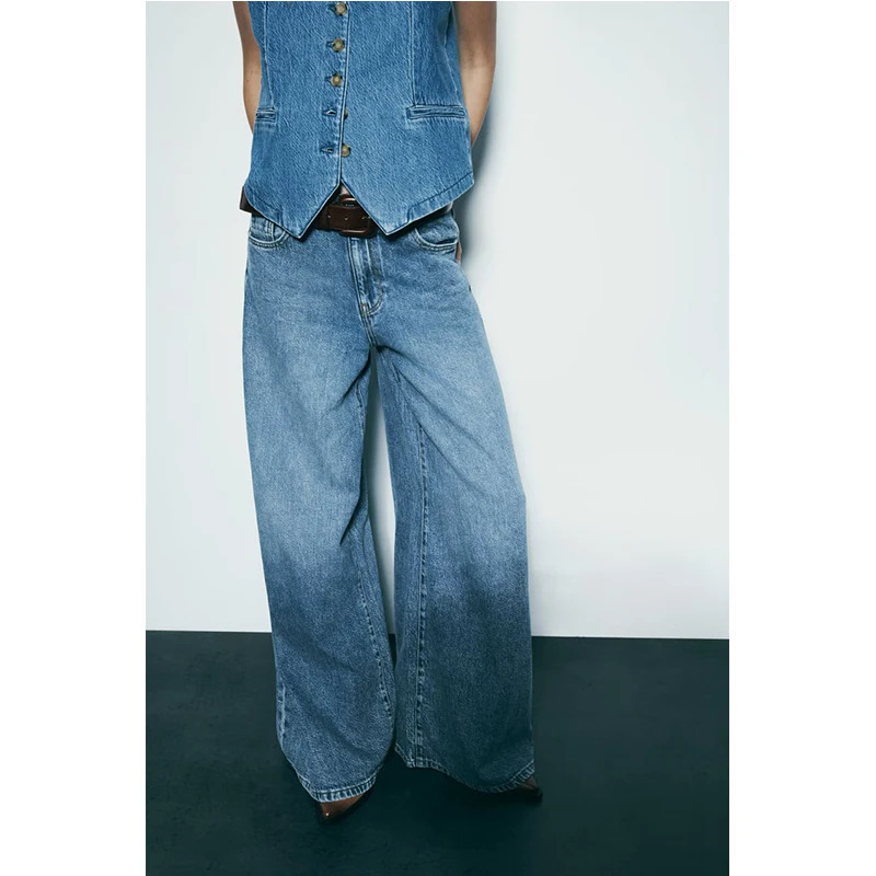 Y2K Vintage Blue High Waist Denim Pants - Streetwear American Style Fashion