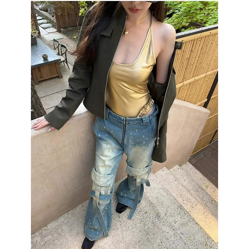 Y2K Vintage Blue High Waist Jeans - Street Style Denim Pants