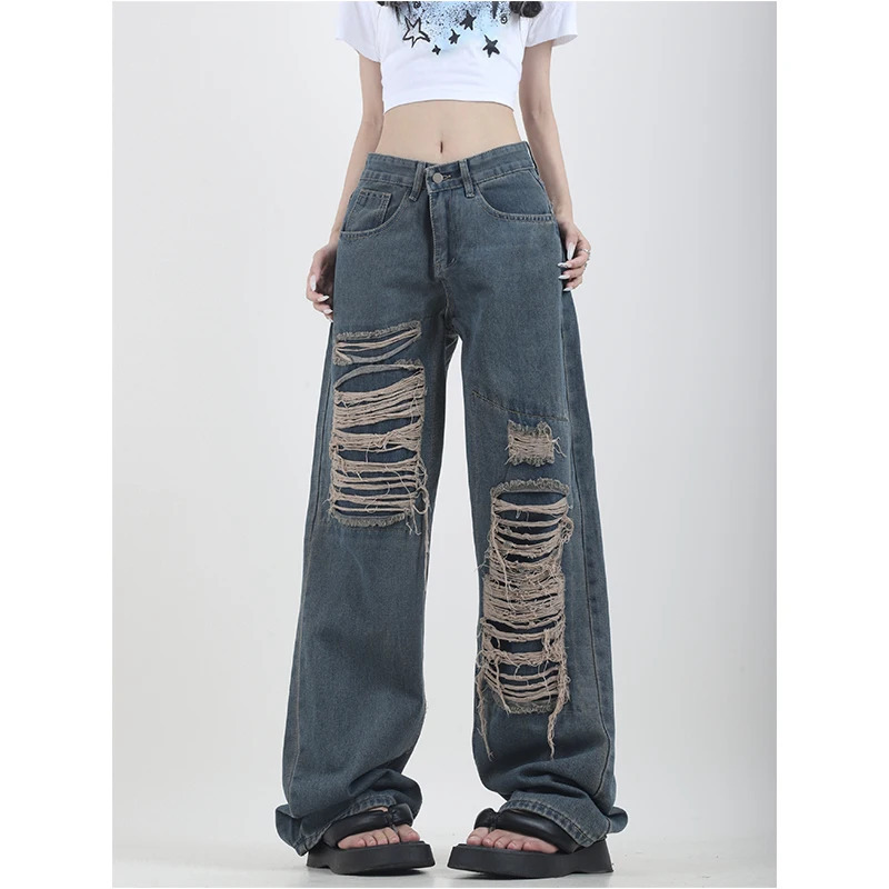 Y2K Vintage Blue High Waist Wide Leg Jeans - American Street Style Denim Trouser