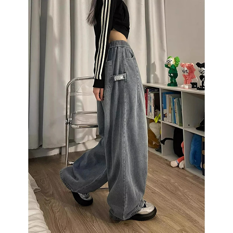 Y2K Vintage Blue High Waist Wide Leg Jeans - American Streetwear Fashion