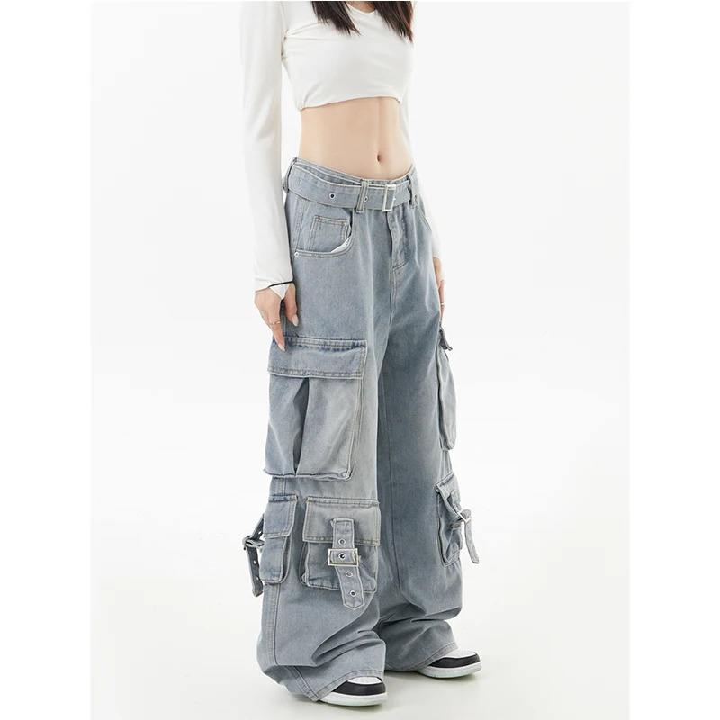 Y2K Vintage Blue High Waist Wide Leg Jeans - Chic American Fashion Streetwear for Women