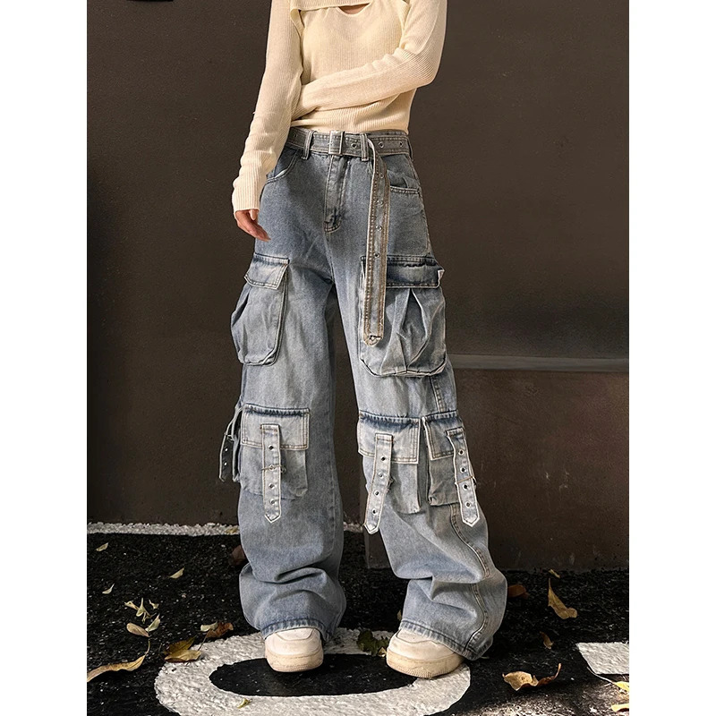 Y2K Vintage Blue High Waist Wide Leg Jeans - Chic American Fashion Streetwear for Women