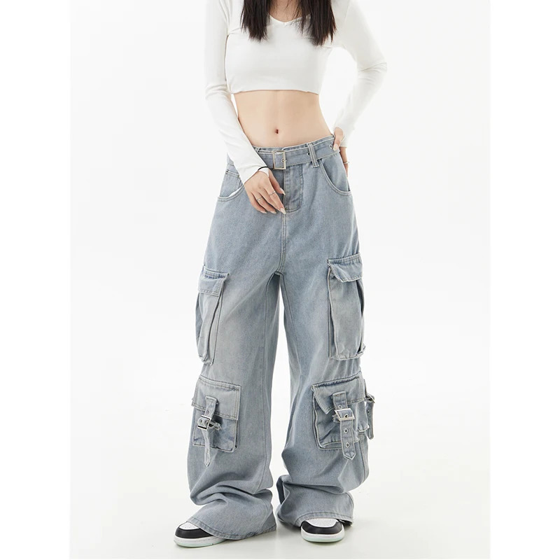 Y2K Vintage Blue High Waist Wide Leg Jeans - Chic American Fashion Streetwear for Women