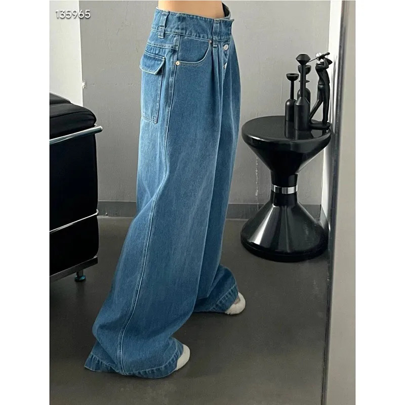 Y2K Vintage Blue High Waist Wide Leg Jeans - Hip-hop Style Streetwear