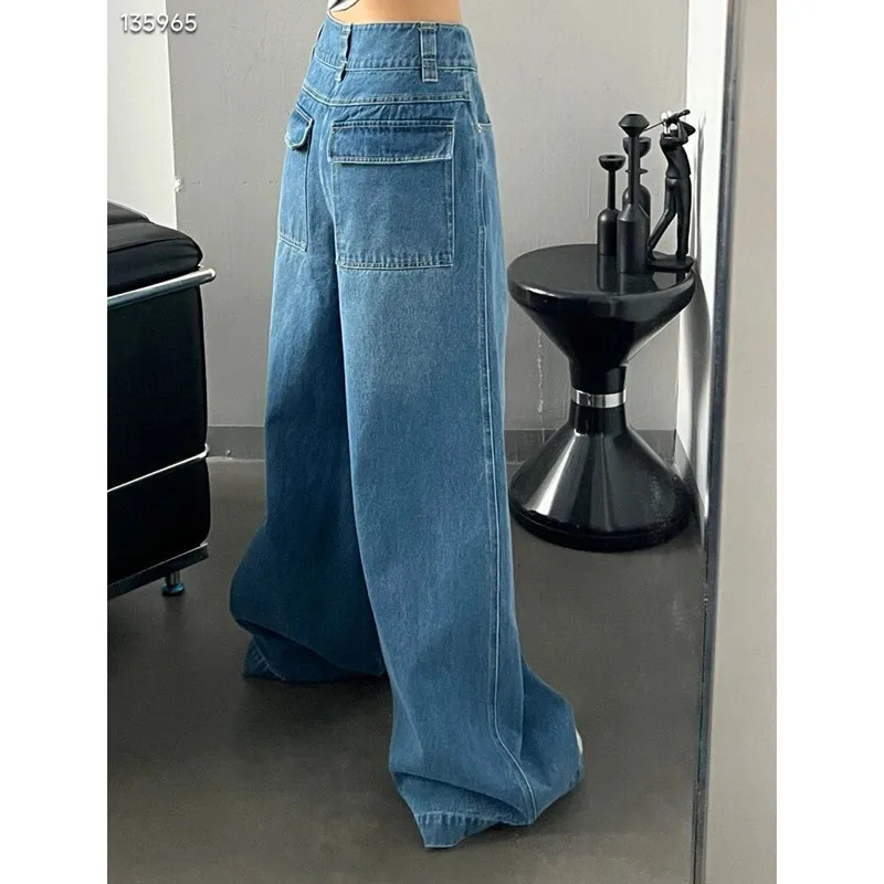 Y2K Vintage Blue High Waist Wide Leg Jeans - Hip-hop Style Streetwear