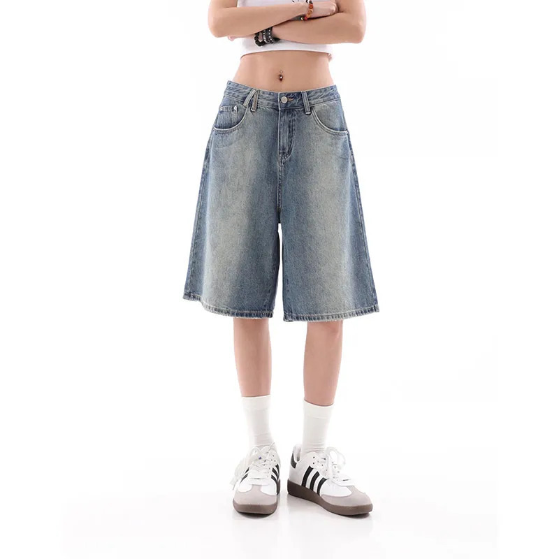 Y2K Vintage Blue High-Waisted Denim Shorts for Women - Streetwear Fashion