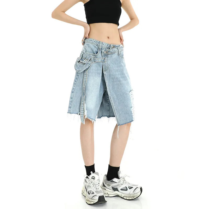 Y2K Vintage Blue Jean Shorts - High Waist Streetwear Cargo Denim for Women