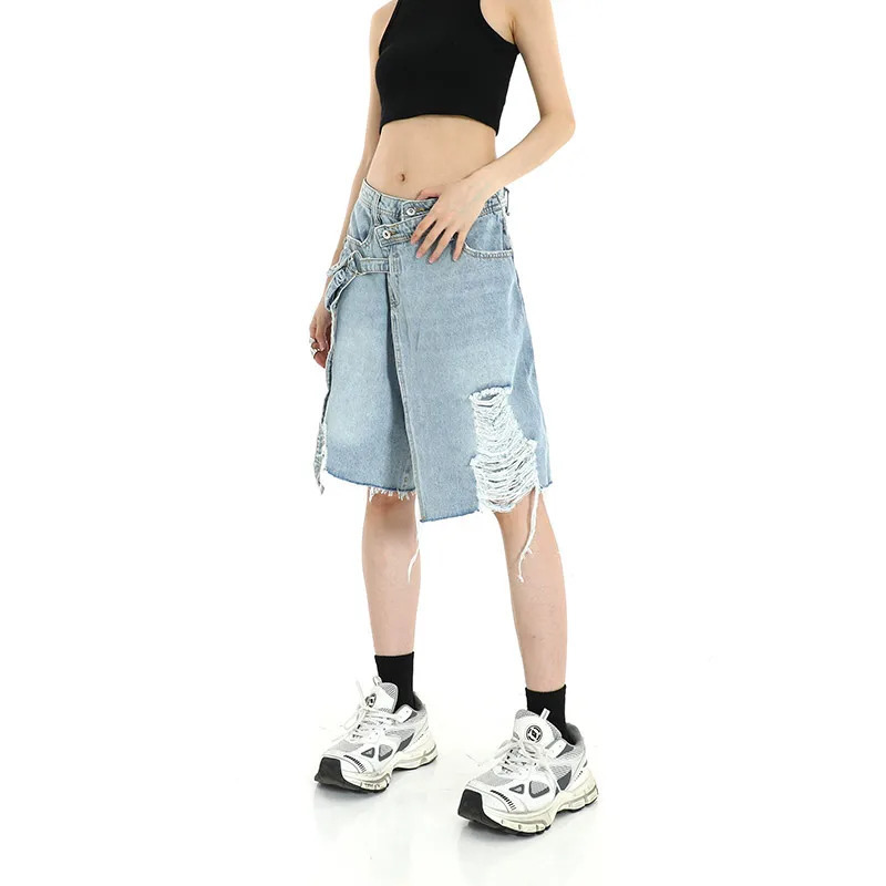 Y2K Vintage Blue Jean Shorts - High Waist Streetwear Cargo Denim for Women