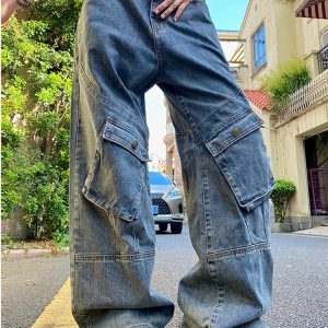 Y2K Vintage Blue Jeans - American Chic Streetwear Wide Leg High Waist Denim Pants