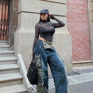 Y2K Vintage Blue Jeans: American Chic Streetwear for Women