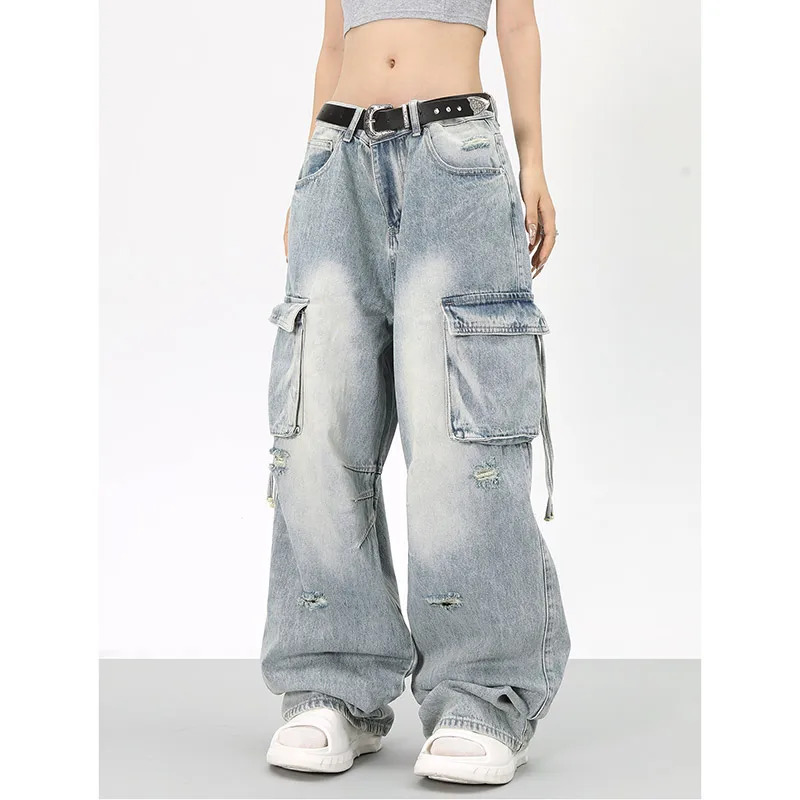 Y2K Vintage Blue Jeans: American Chic Streetwear for Women