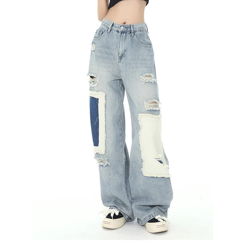 Y2K Vintage Blue Jeans: High Street Embroidered Denim Trouser