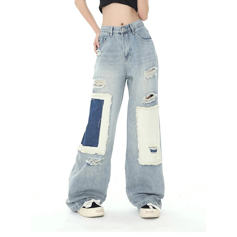 Y2K Vintage Blue Jeans: High Street Embroidered Denim Trouser