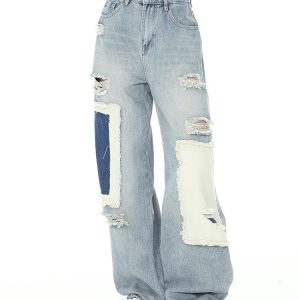 Y2K Vintage Blue Jeans: High Street Embroidered Denim Trouser