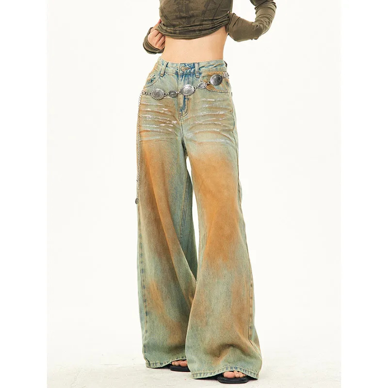 Y2K Vintage Blue Jeans: Oversize Denim Trousers for Women - Harajuku High Waist Wide Leg Pants