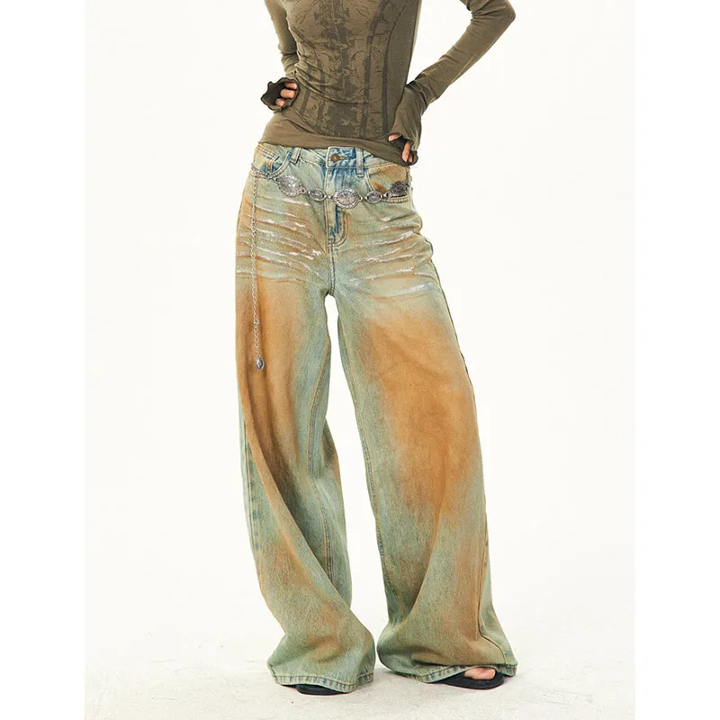 Y2K Vintage Blue Jeans: Oversize Denim Trousers for Women - Harajuku High Waist Wide Leg Pants