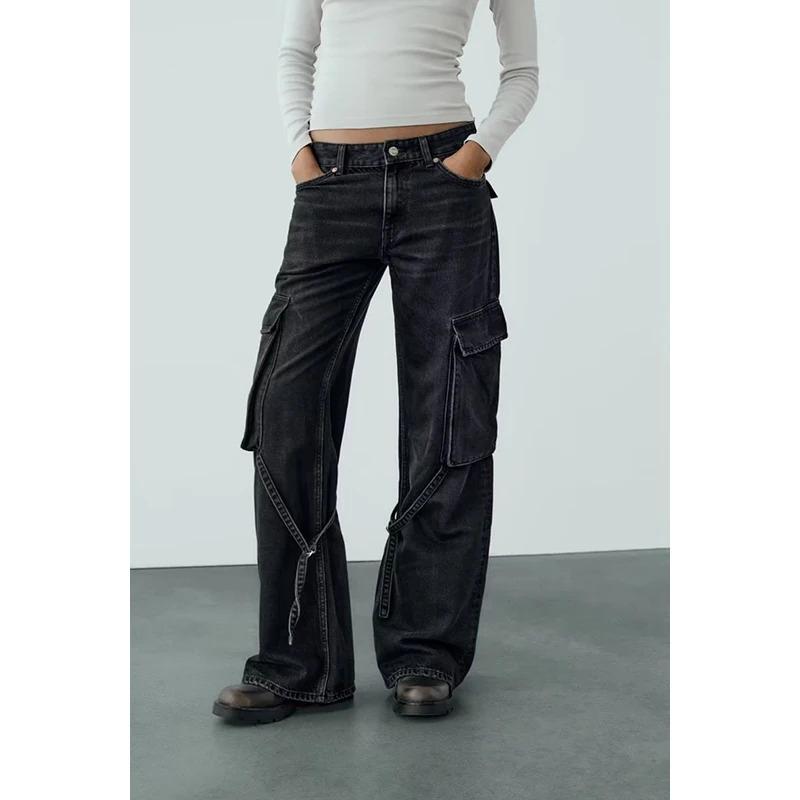 Y2K Vintage Cargo Jeans: High Waist Straight Leg Denim Trouser