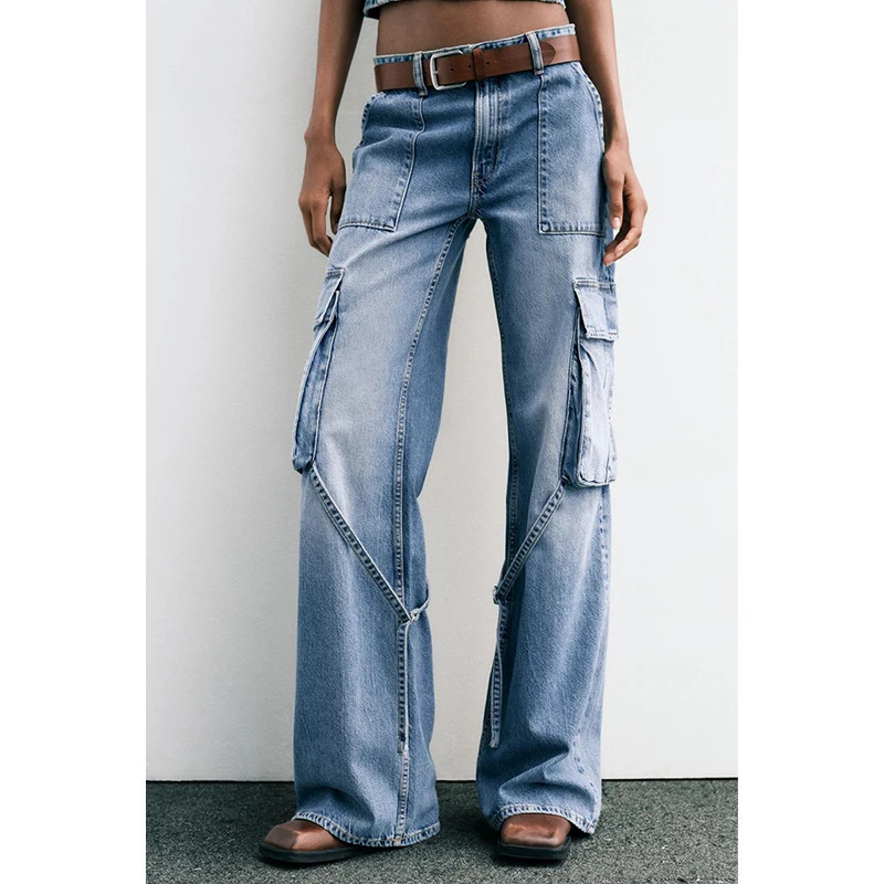 Y2K Vintage Cargo Jeans: High Waist Straight Leg Denim Trouser