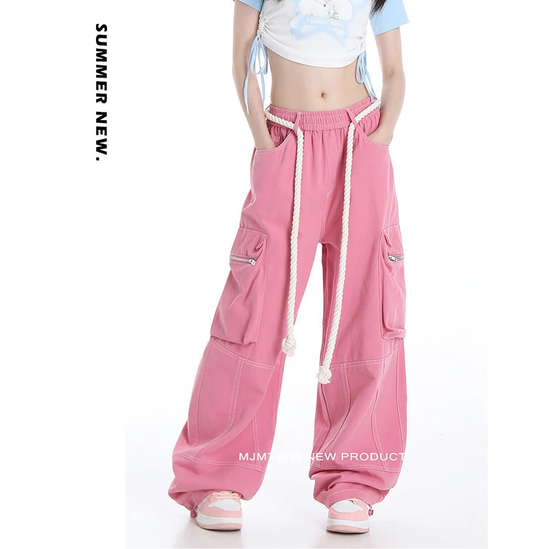 Y2K Vintage Chic Pink Jeans: American Streetwear Wide Leg Pants - Retro Style 2024 Spring Fashion