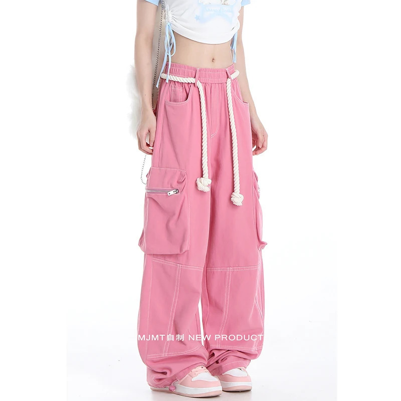 Y2K Vintage Chic Pink Jeans: American Streetwear Wide Leg Pants - Retro Style 2024 Spring Fashion