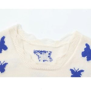 Y2K Vintage Crochet Graphic Cropped Sweater - 90s Grunge, Retro, Summer, Party Outfits