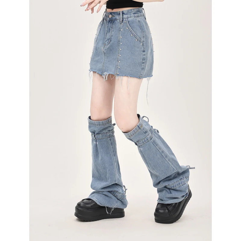 Y2K Vintage Denim Blue High Waist A-Line Skirt - Retro 90s Fashion Design for Women