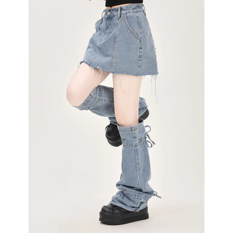 Y2K Vintage Denim Blue High Waist A-Line Skirt - Retro 90s Fashion Design for Women