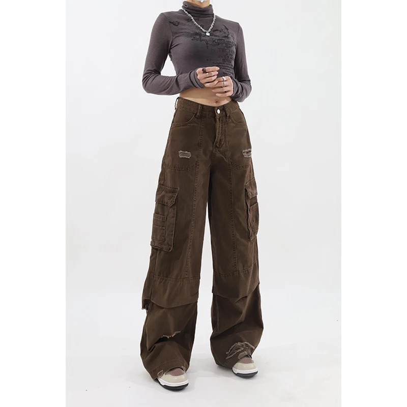 Y2K Vintage Denim Cargo Baggy Jeans - Streetwear Hip Hop Oversize Casual Wide Leg Pants