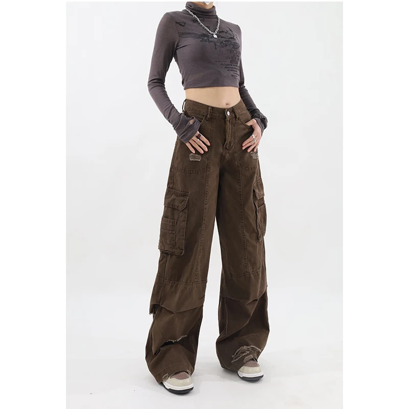 Y2K Vintage Denim Cargo Baggy Jeans - Streetwear Hip Hop Oversize Casual Wide Leg Pants