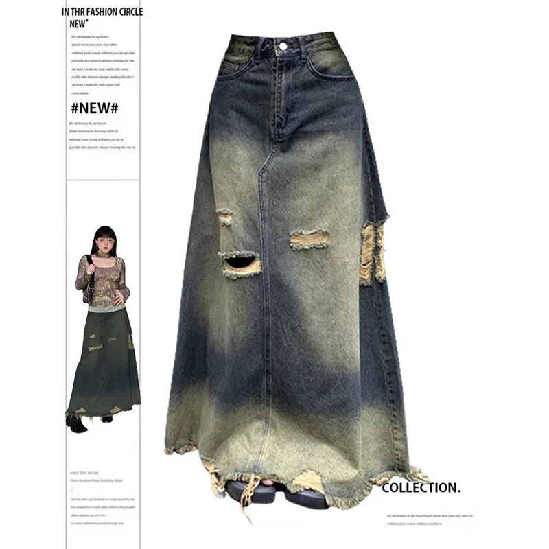 Y2k Vintage Denim Skirt - Emo 2000s A-line Jean Skirt for Women