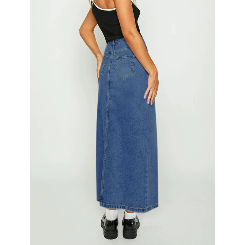 Y2K Vintage Denim Split Skirt - High Waist Casual Korean Fashion