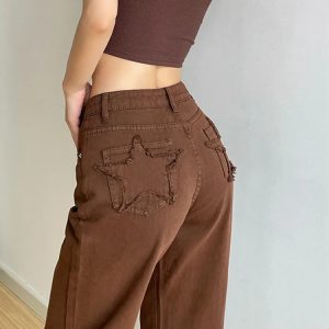 Y2K Vintage Embroidered High Waist Wide Leg Jeans - American Street Style Denim Trousers