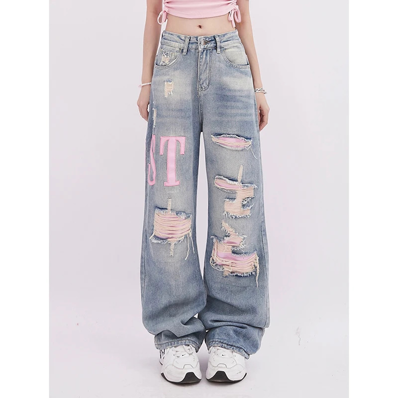 Y2K Vintage Embroidered Wide Leg Jeans - High Quality American Hip Hop Style