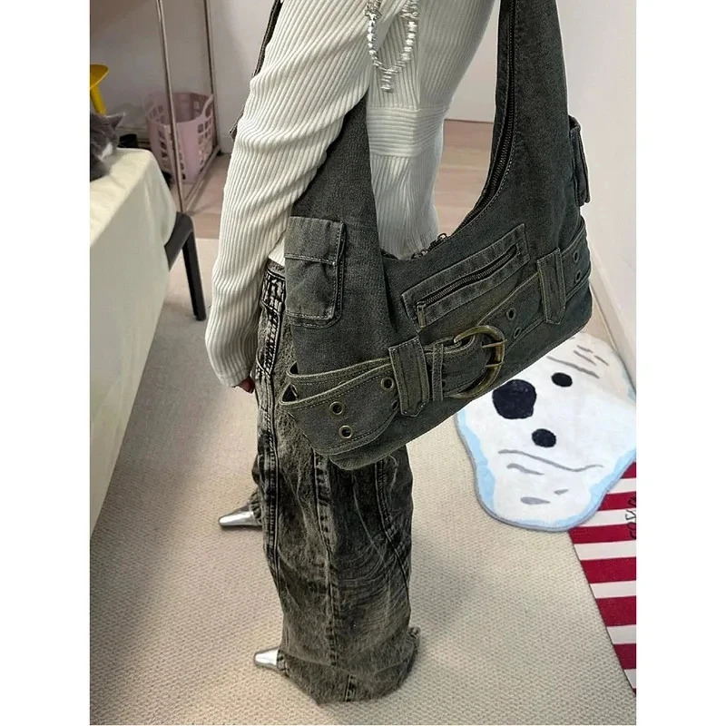 Y2K Vintage Grey Baggy Jeans - Women's Harajuku Denim Trousers