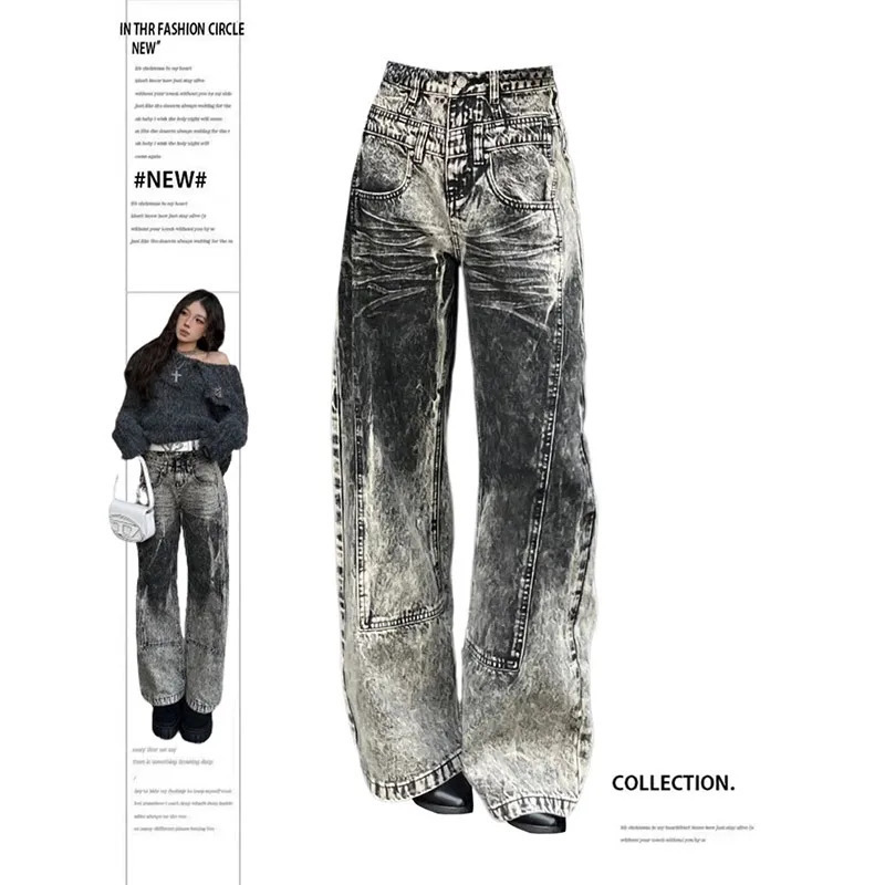 Y2K Vintage Grey Baggy Jeans - Women's Harajuku Denim Trousers