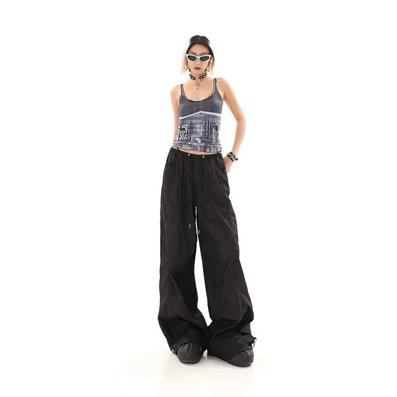 Y2K Vintage Grey Baggy Pants - Oversize High Waist Trousers for Women - Streetwear Harajuku Style