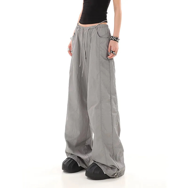 Y2K Vintage Grey Baggy Pants - Oversize High Waist Trousers for Women - Streetwear Harajuku Style