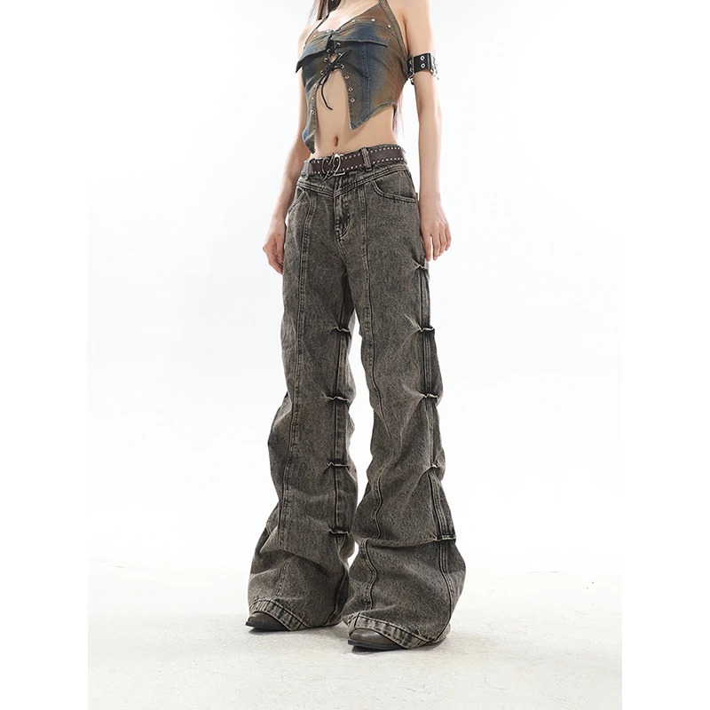 Y2K Vintage Grey High Waist Denim Jeans - Streetwear Fashion Statement