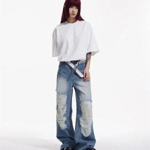 Y2K Vintage Harajuku High Waist Loose Fit Jeans - Streetwear Style Women's Wide Leg Denim Pants