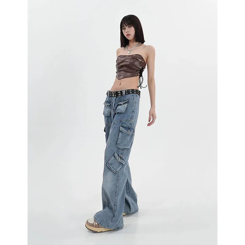 Y2K Vintage High Waist Baggy Cargo Jeans - Harajuku Denim Trousers for Women