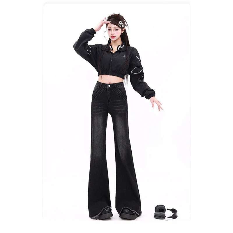 Y2K Vintage High Waist Black Denim Jeans - Women's Streetwear Style