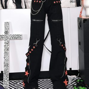 Y2K Vintage High Waist Black Jeans - American Streetwear Fashion