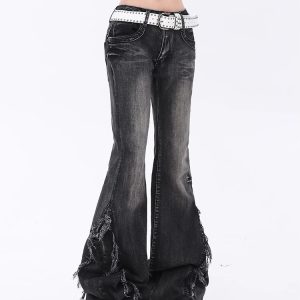 Y2K Vintage High Waist Black Jeans - American Streetwear Fashion for Women