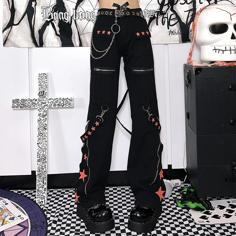 Y2K Vintage High Waist Black Jeans - American Streetwear Fashion