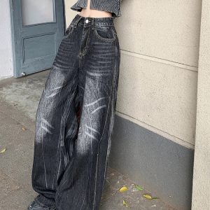 Y2K Vintage High Waist Black Jeans - Chic American Streetwear Fashion