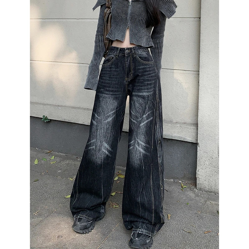 Y2K Vintage High Waist Black Jeans - Chic American Streetwear Fashion